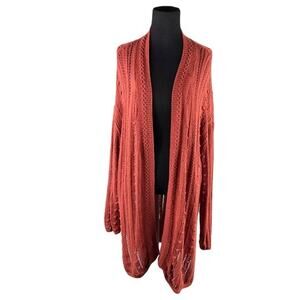 NWOT ZARA Cardigan Women S Maroon Open Style Cable Knit Cotton Nylon